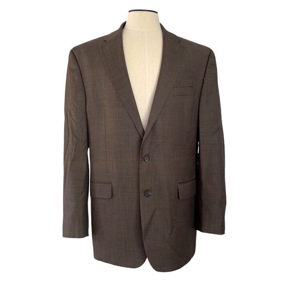 CHAPS Mens 44L Heather Brown Two Button 100% WOOL Sport Coat Suit Jacket Blazer - Picture 1 of 9